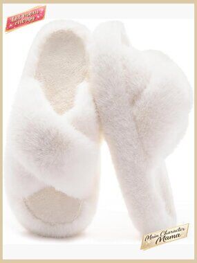 Fuzzy Memory Foam Slippers Open Toe Cross Band Cozy Chic House Shoes